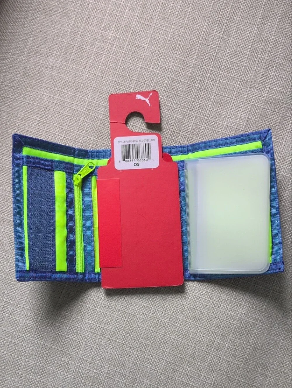 NWT Puma Blue Neon Yellow Trifold Sport Wallet One Size
